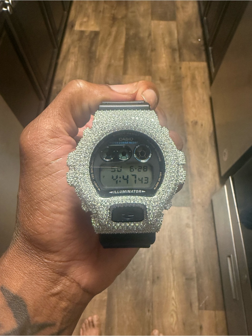 Casio Digital Watch with Silver Crystal Bezel and Black Strap